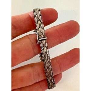 SU Sterling Silver Bracelet Mesh Weave Riccio‎ Chain 925 Italy Safety Clasp